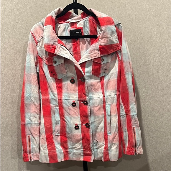 Hurley Jackets & Blazers - Hurley Red and White Plaid Utility Jacket